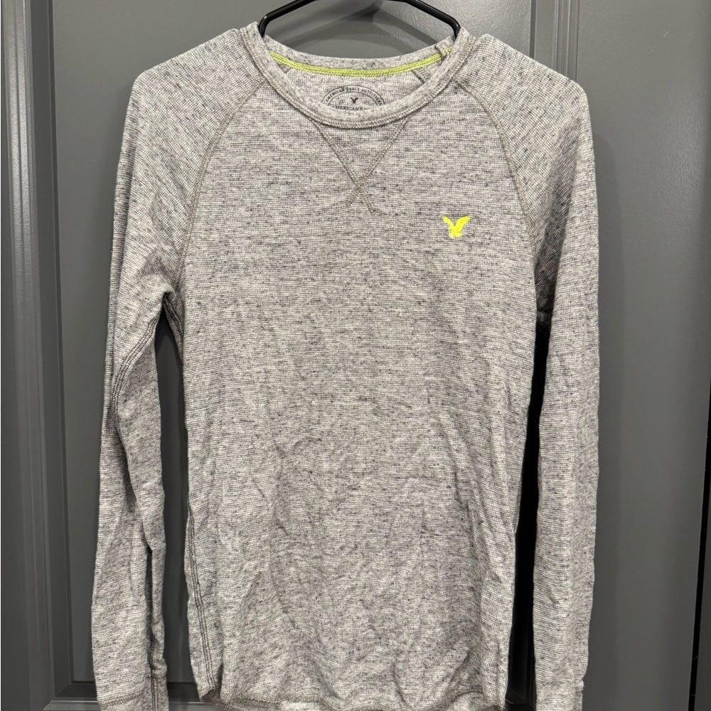 Gray Long Sleeve Thermal from AE with neon green logo
